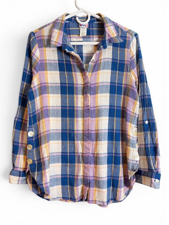 Vintage Tops - Vintage American Sweetheart Cotton Plaid Mother Of Pearl Button Shirt FLAWS